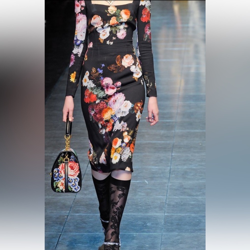 NWT Dolce & Gabbana floral print high-rise slit back pencil skirt size 44